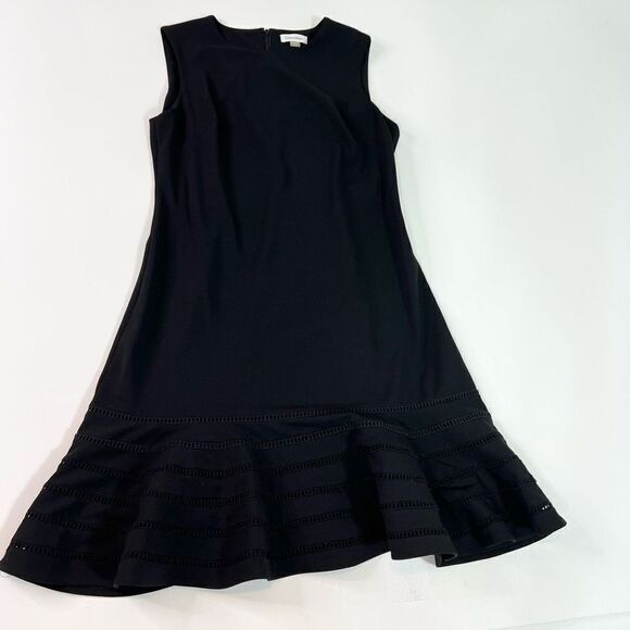 Calvin Klein Sheath Dress Women's 12 Sleeveless Back Zip Flounce Hem Eyelet - Picture 1 of 11